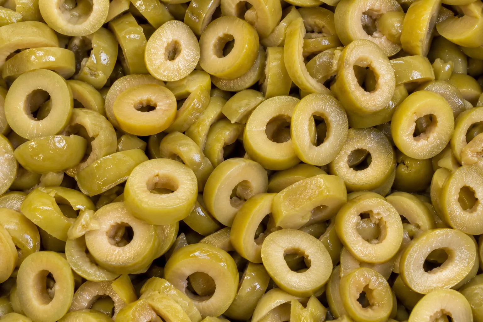 Olive Verdi a Rondelle · Textura suroviny